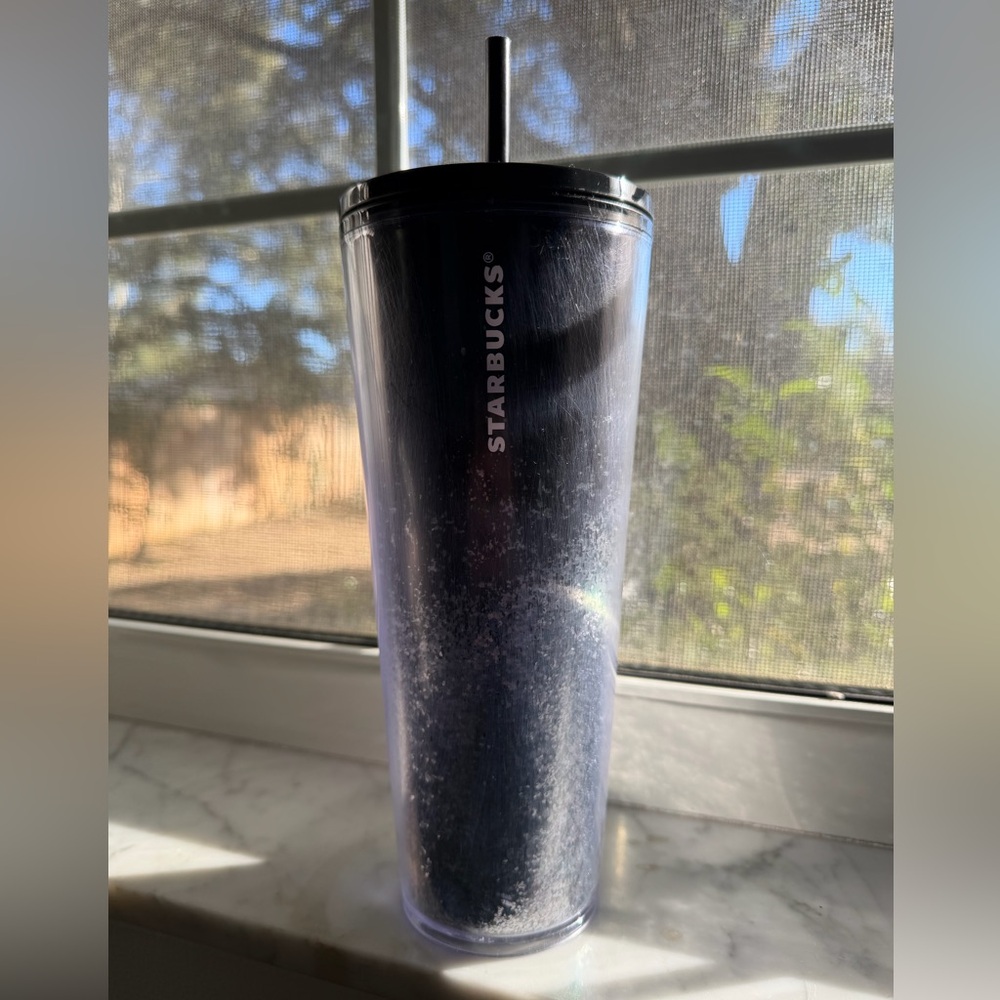 Starbucks Black and Silver Glitter Tumbler with Straw